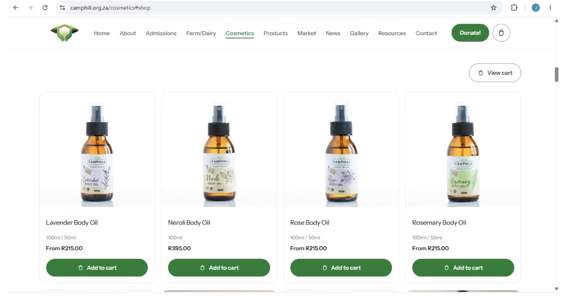 Camphill Village’s Online cosmetics store