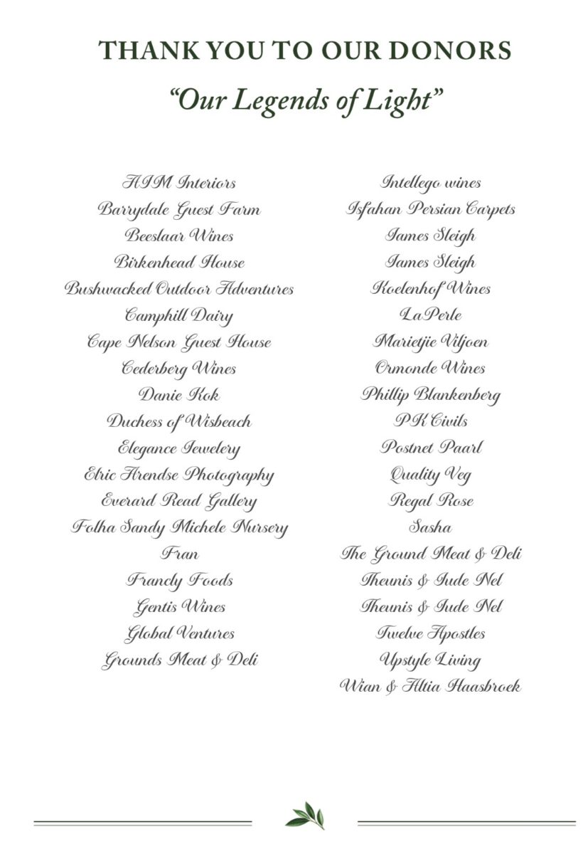 Donors and sponsors of the dinner dance 2026
